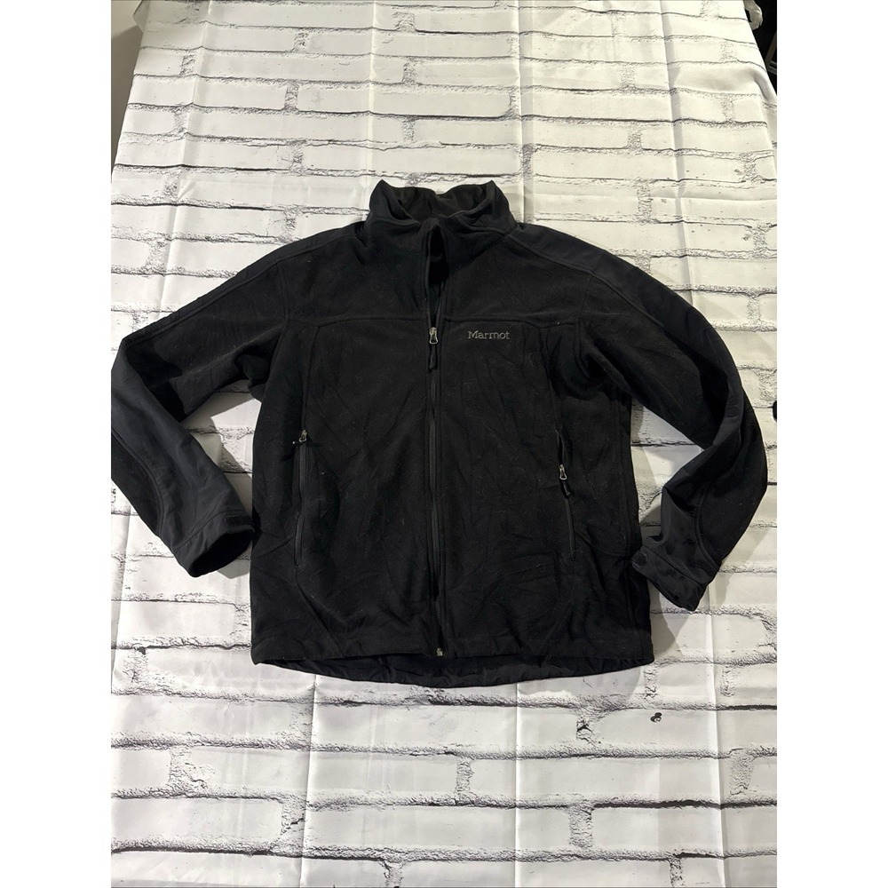 Marmot Softshell Jacket Mens L‎ Black Full Zip Black Fleece Lined Windstopper
